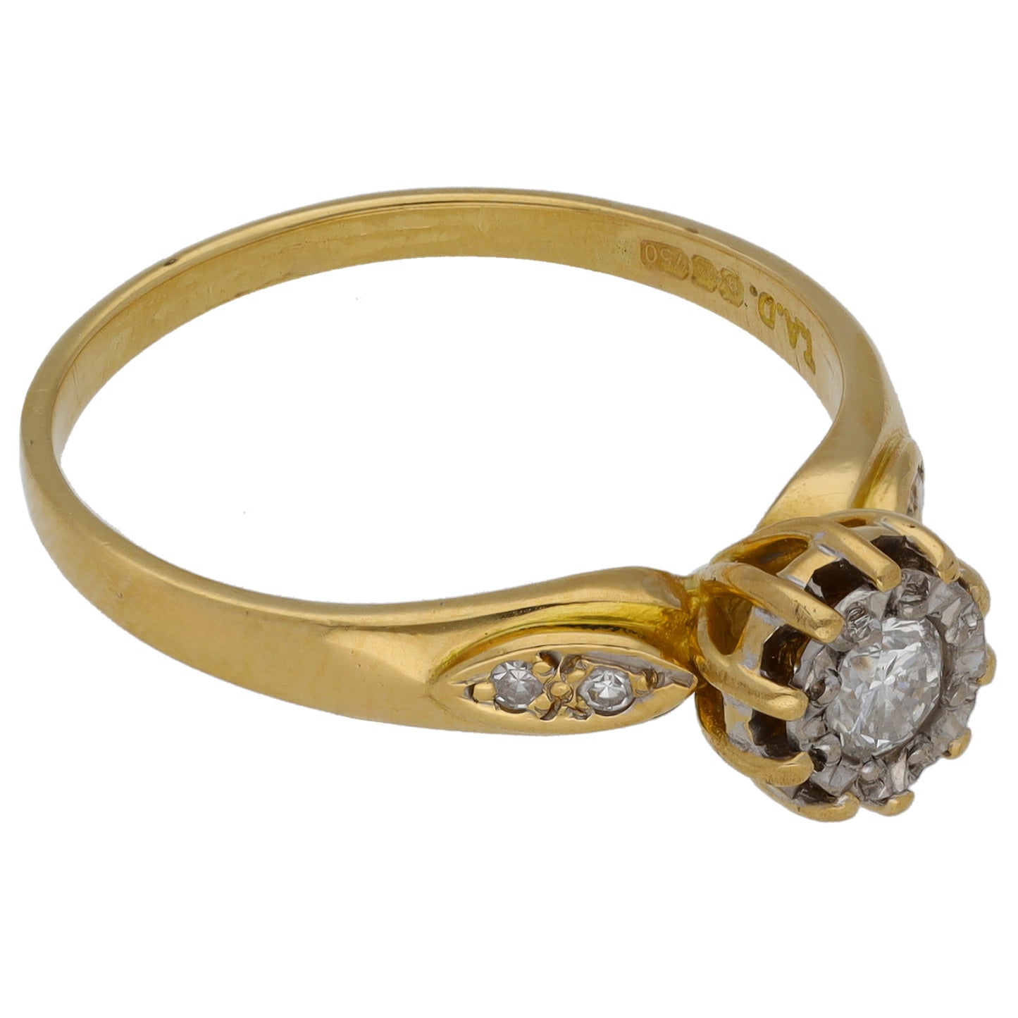 18ct Gold 0.24ct Diamond Solitaire Ring With Accent Stones Size R