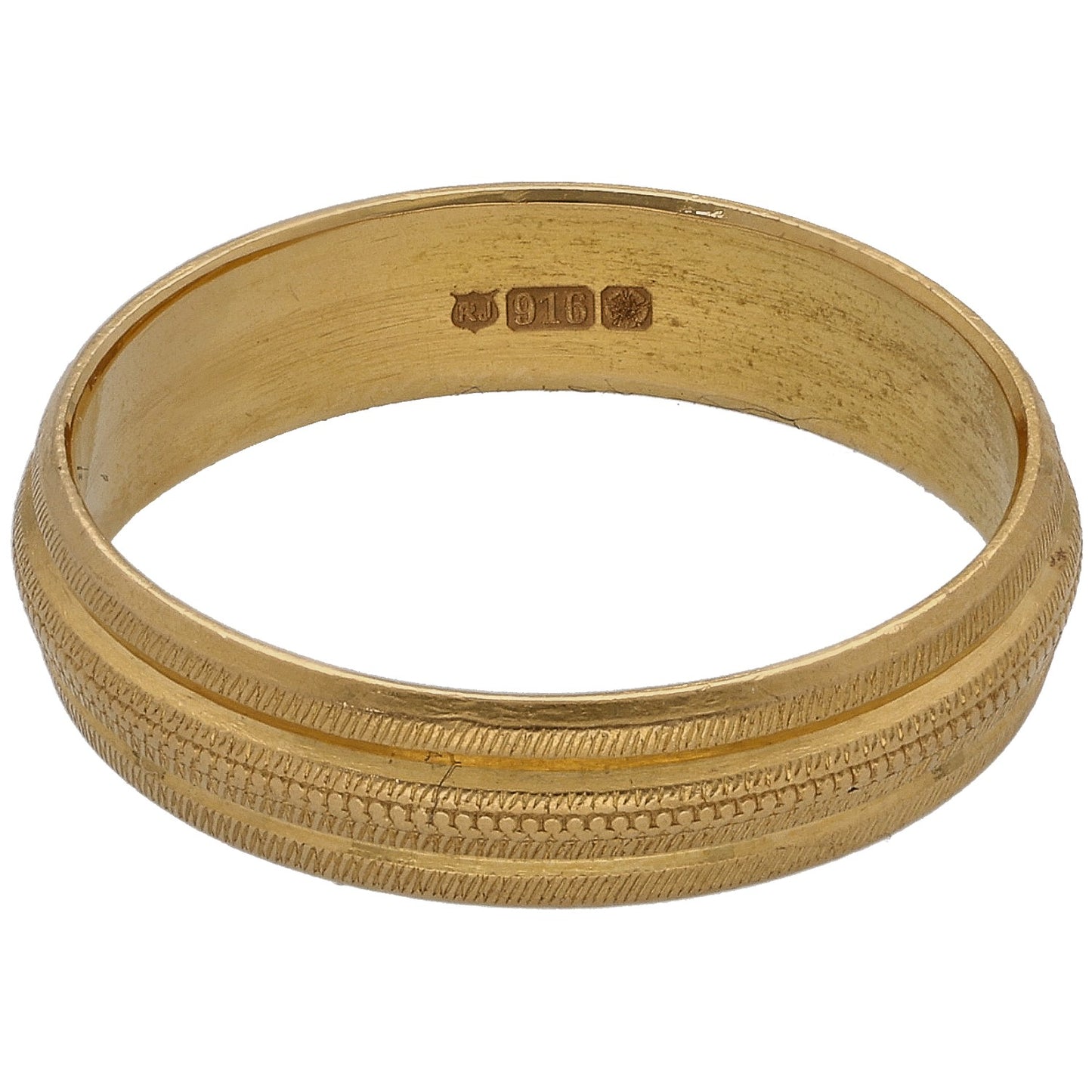 22ct Gold Patterned Wedding Ring Size P