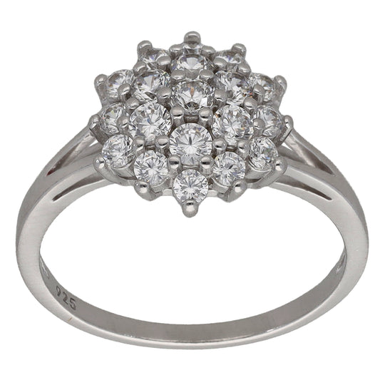 New Sterling Silver Cubic Zirconia Cluster Ring Size P