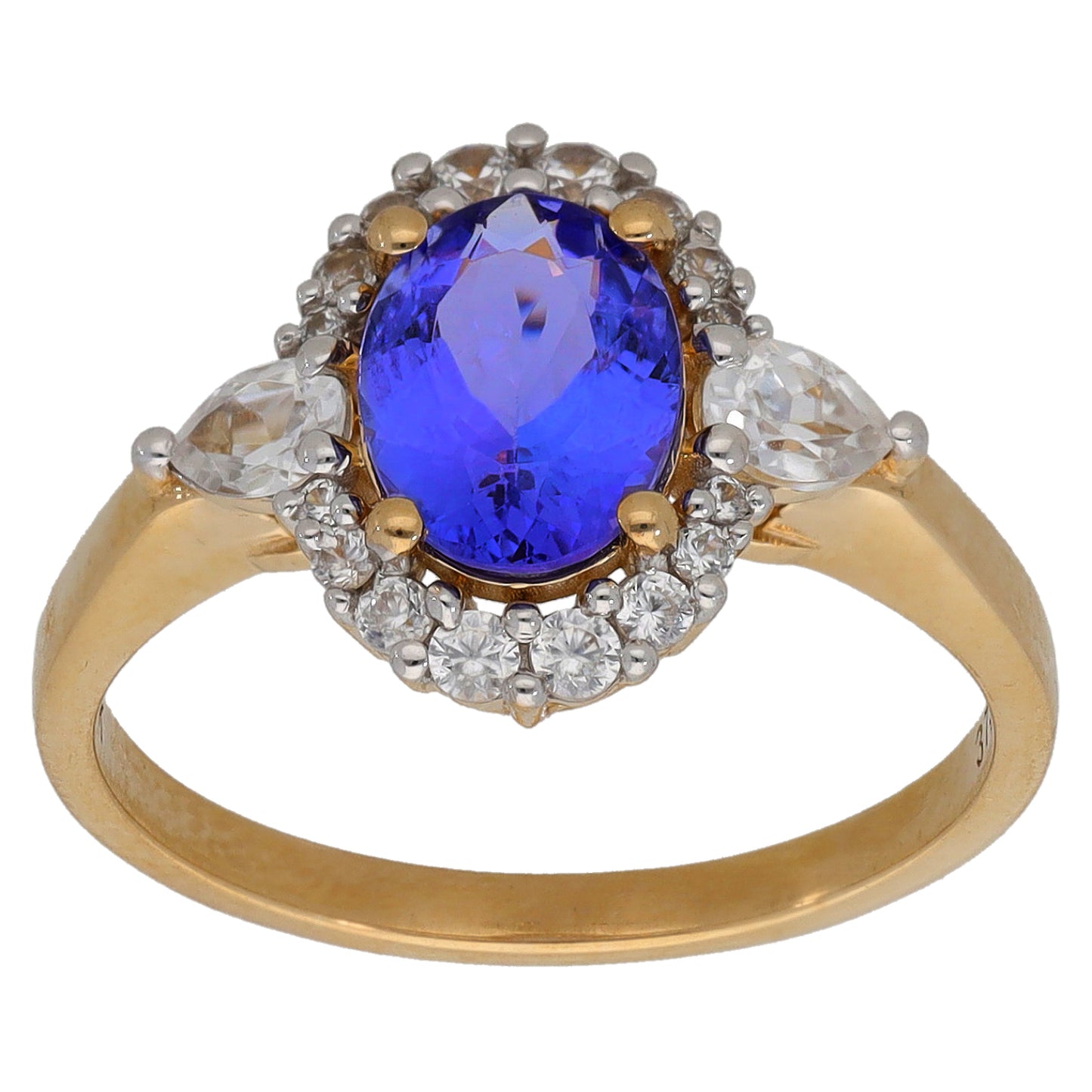 9ct Gold Tanzanite & Imitation Gems Dress/Cocktail Ring Size N