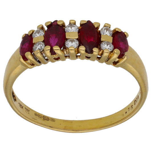 18ct Gold 0.16ct Diamond & Ruby Dress/Cocktail Ring Size R