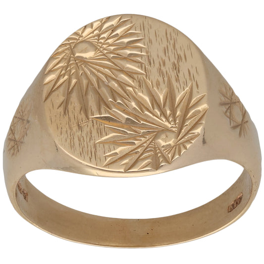 9ct Gold Patterned Signet Ring Size W