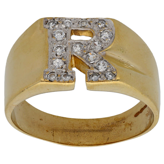 9ct Gold Cubic Zirconia Initial R Ring Size W