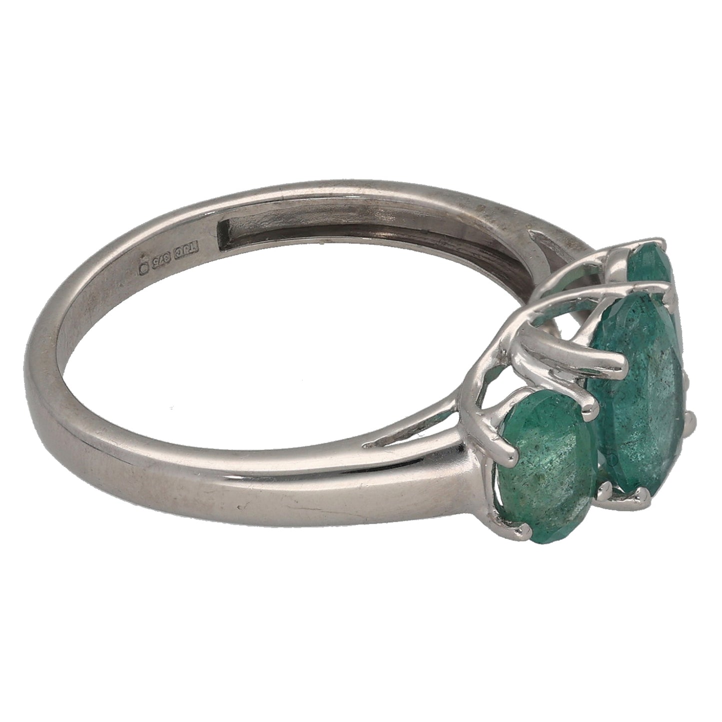 9ct White Gold Emerald Trilogy Ring Size P