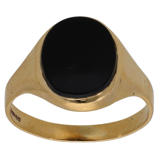 9ct gold signet ring with black onyx oval face