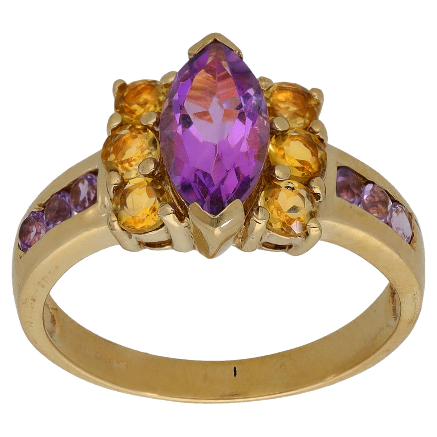 9ct Gold Amethyst & Citrine Dress/Cocktail Ring Size N