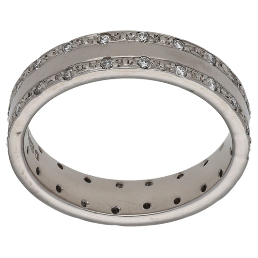 18ct White Gold 0.20ct Diamond Patterned Wedding Ring Size N