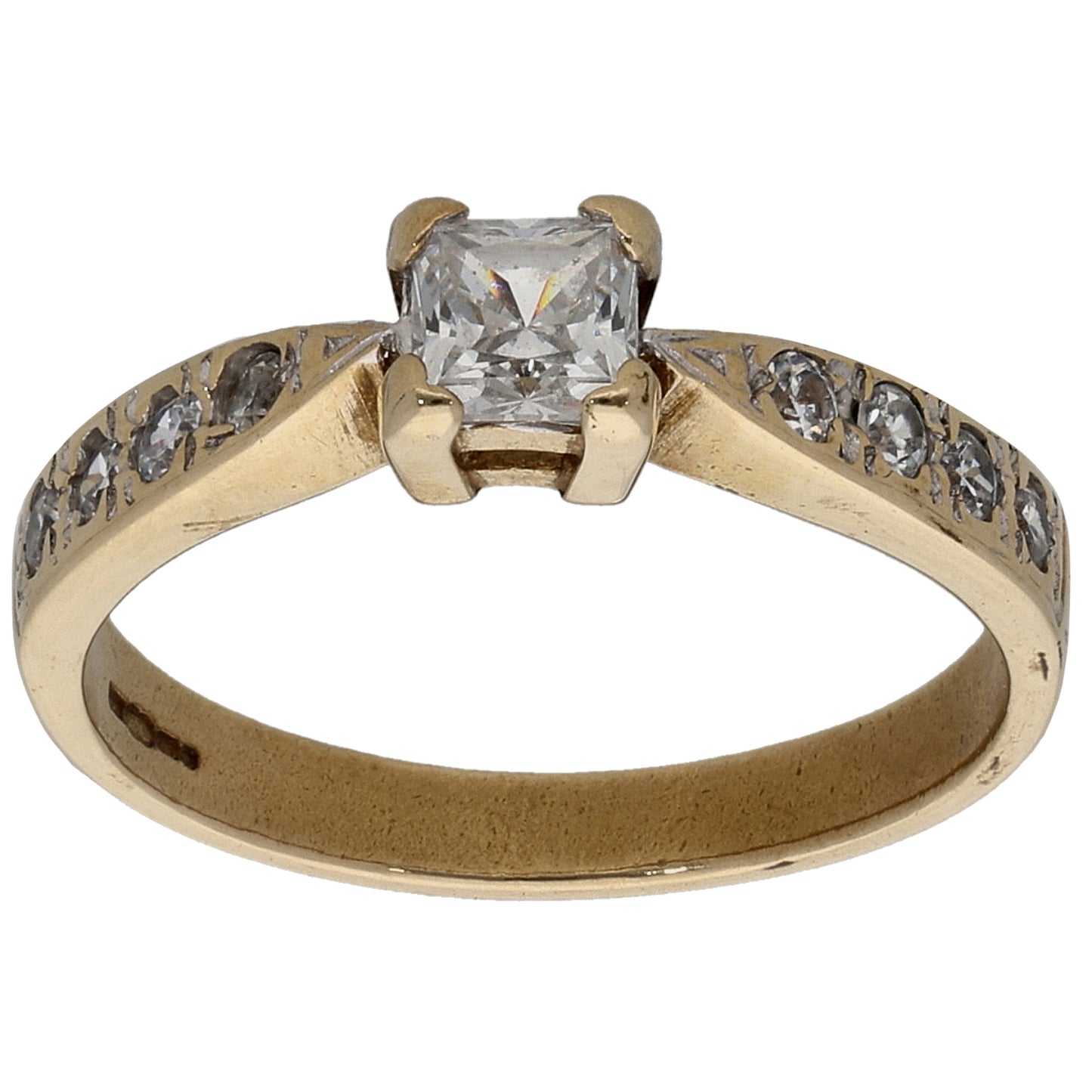 9ct Gold Cubic Zirconia Single Stone Ring with Accent Stones Size L