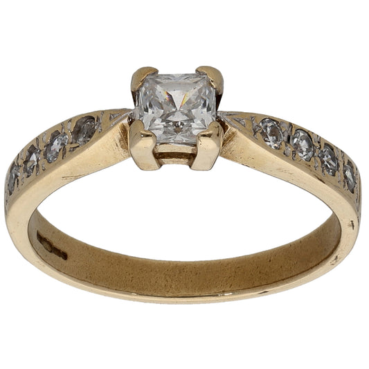 9ct Gold Cubic Zirconia Single Stone Ring with Accent Stones Size L