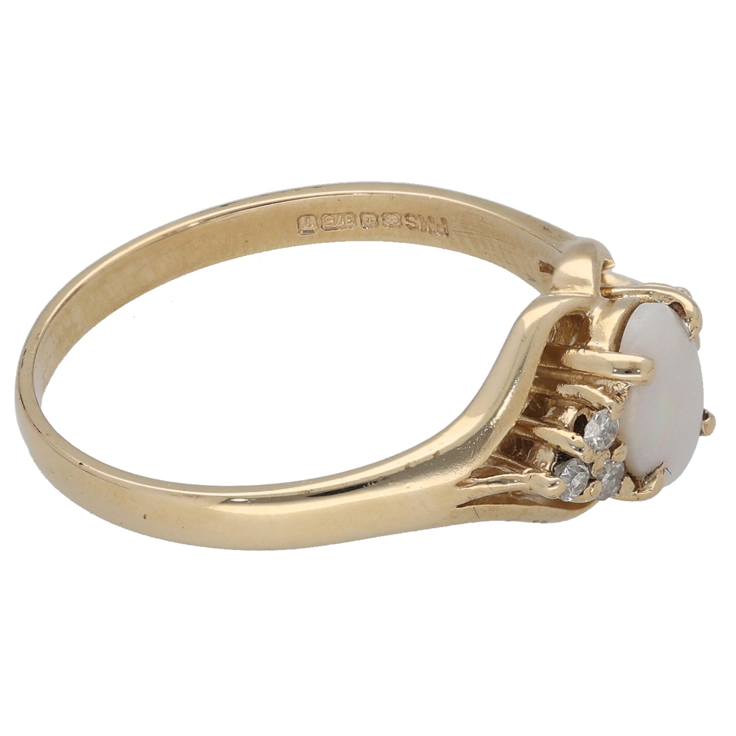 9ct Gold Opal & 0.12ct Diamond Dress/Cocktail Ring Size Q