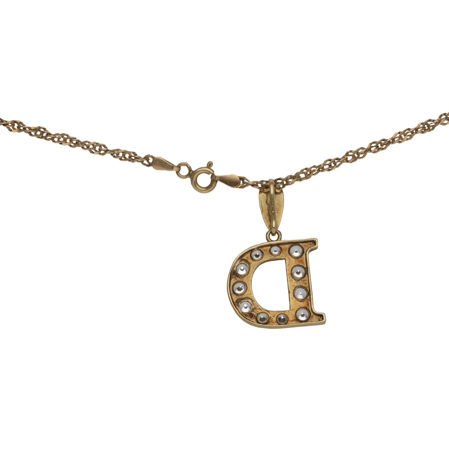 9ct Gold Cubic Zirconia Initial D Pendant With Chain
