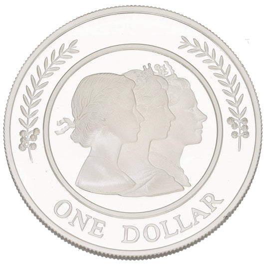 Fine Silver Overlapping Portraits Of Queen Elizabeth II One Dollar Coin 1999