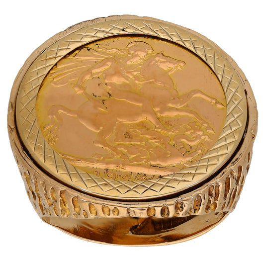 9ct Gold Full Sovereign Coin Ring Size K