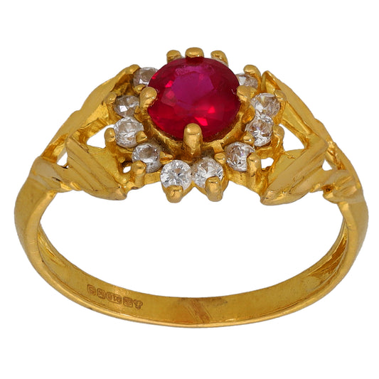 22ct Gold Imitation Single Stone Ring With Accents Size L