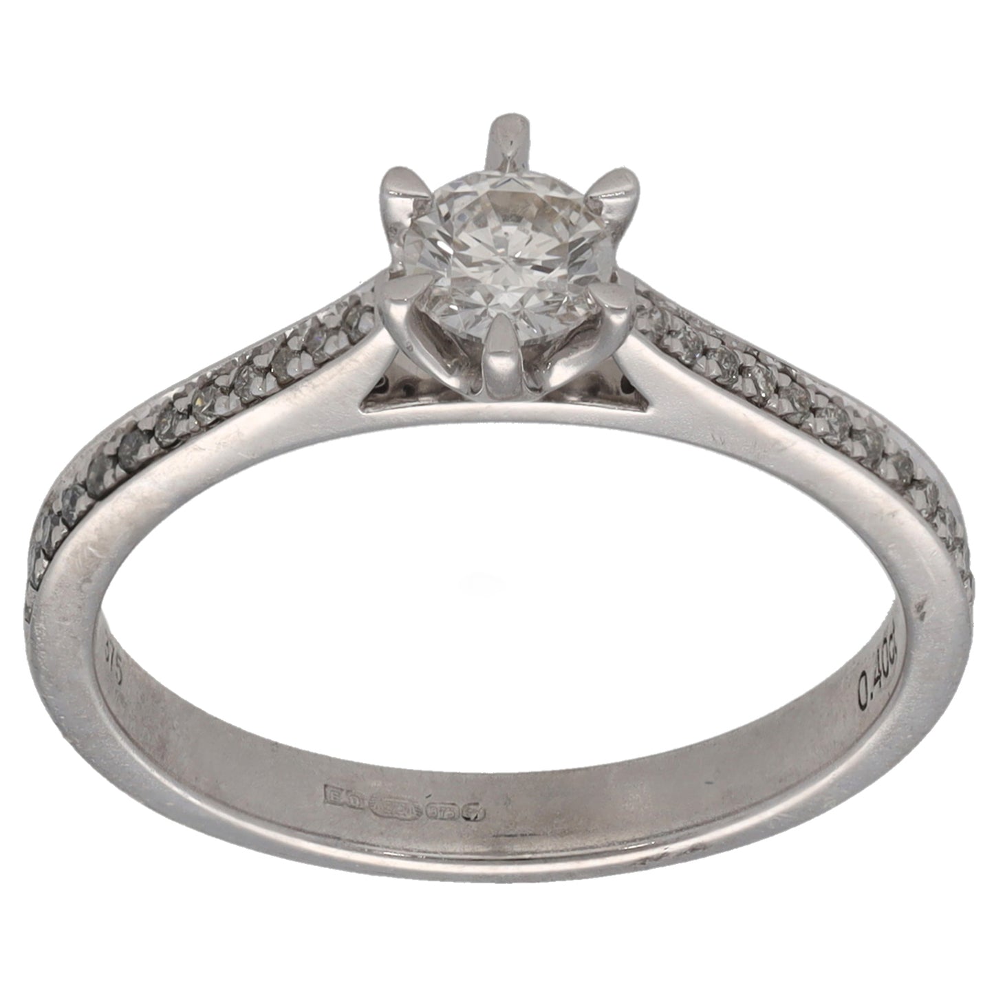 9ct White Gold 0.40ct Diamond Solitaire Ring With Accent Stones Size L