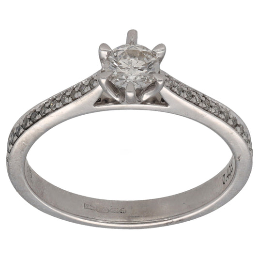 9ct White Gold 0.40ct Diamond Solitaire Ring With Accent Stones Size L