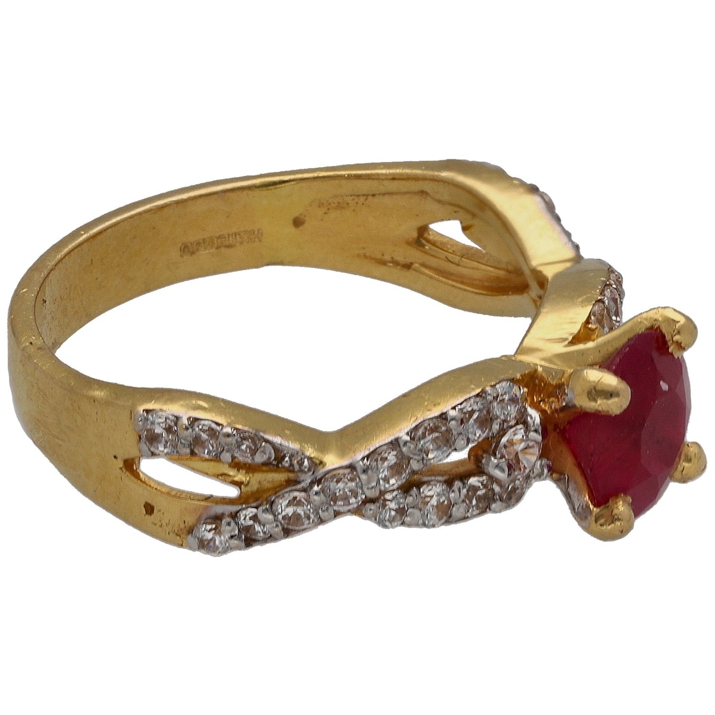22ct Gold Ruby & Cubic Zirconia Dress/Cocktail Ring Size L