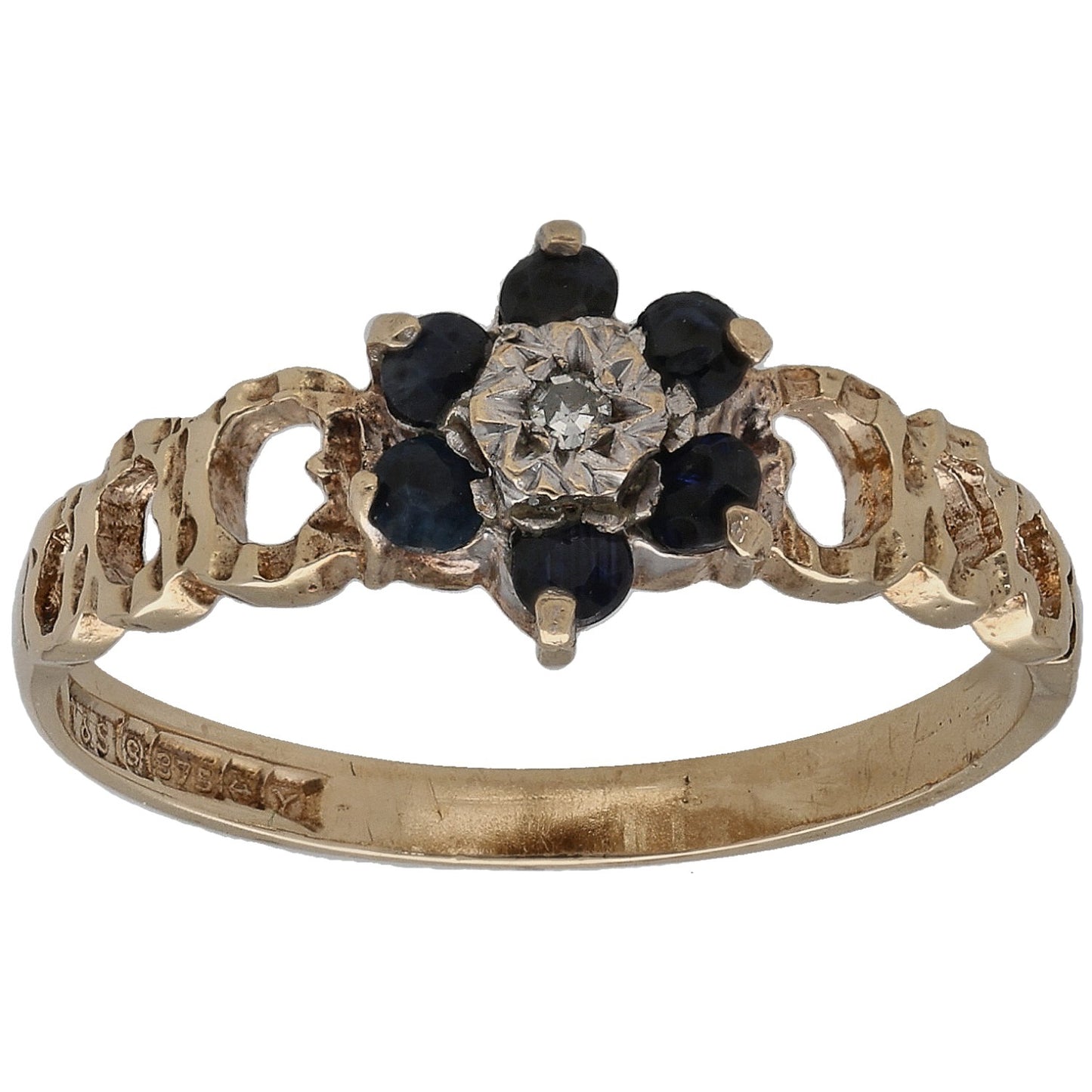 9ct Gold Sapphire & 0.01ct Diamond Cluster Ring Size P