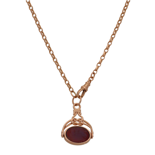 9ct Rose Gold Carnelian Fob Pendant With Chain
