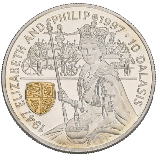 Sterling Silver 50th Wedding Anniversary Elizabeth & Phillip 10 Dalasis Coin 1997