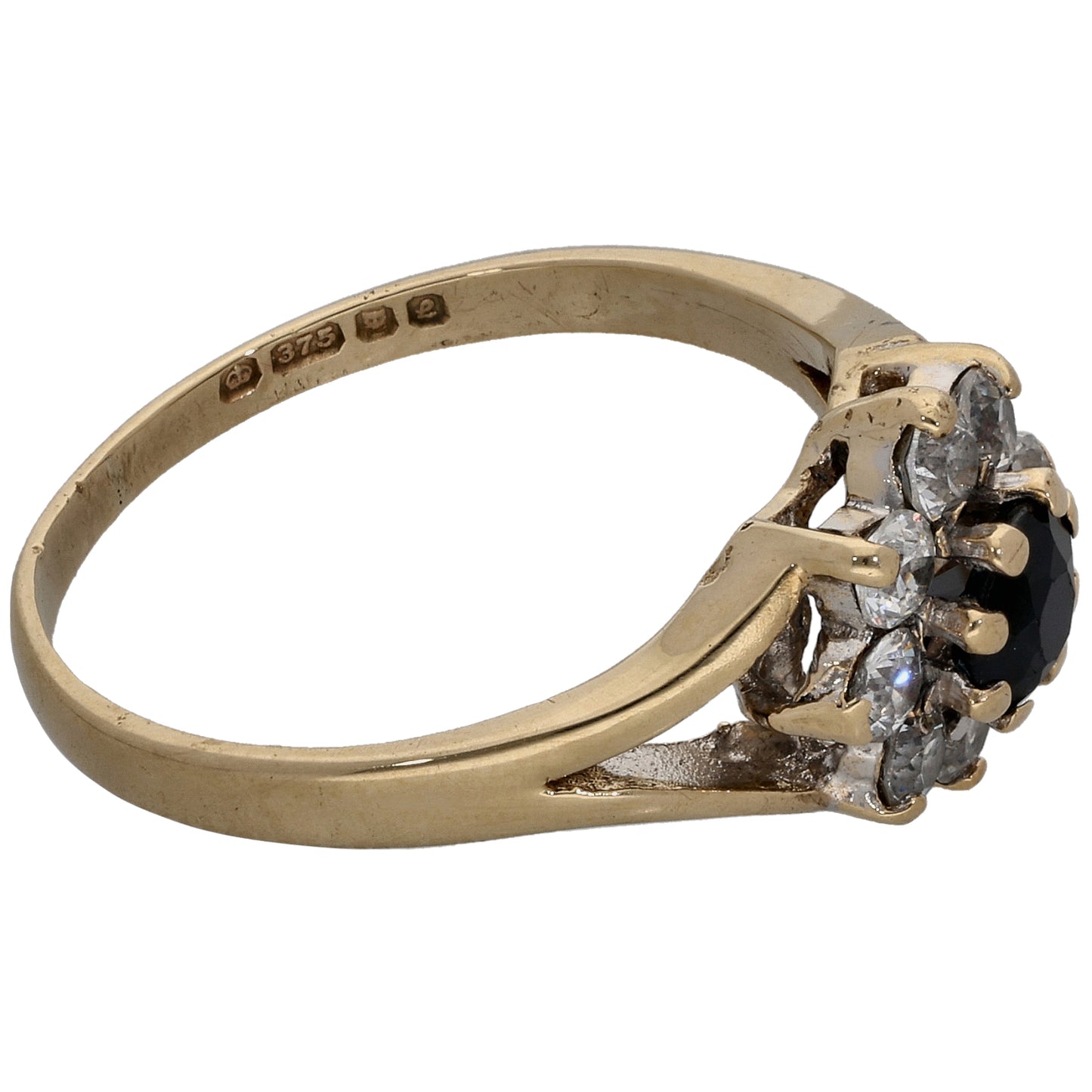 9ct Gold Sapphire & Cubic Zirconia Dress/Cocktail Ring Size K