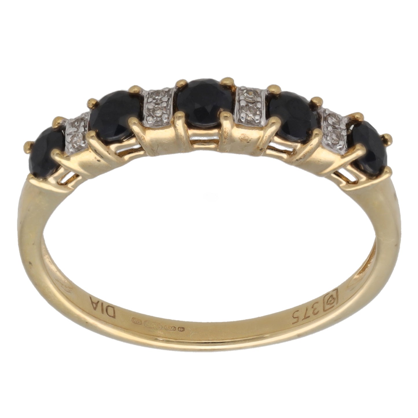 9ct Gold Sapphire & 0.04ct Diamond Half Eternity Ring Size Q