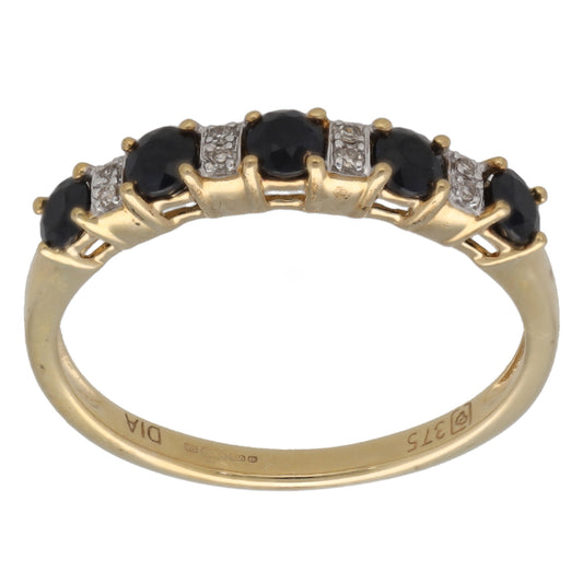 9ct Gold Sapphire & 0.04ct Diamond Half Eternity Ring Size Q