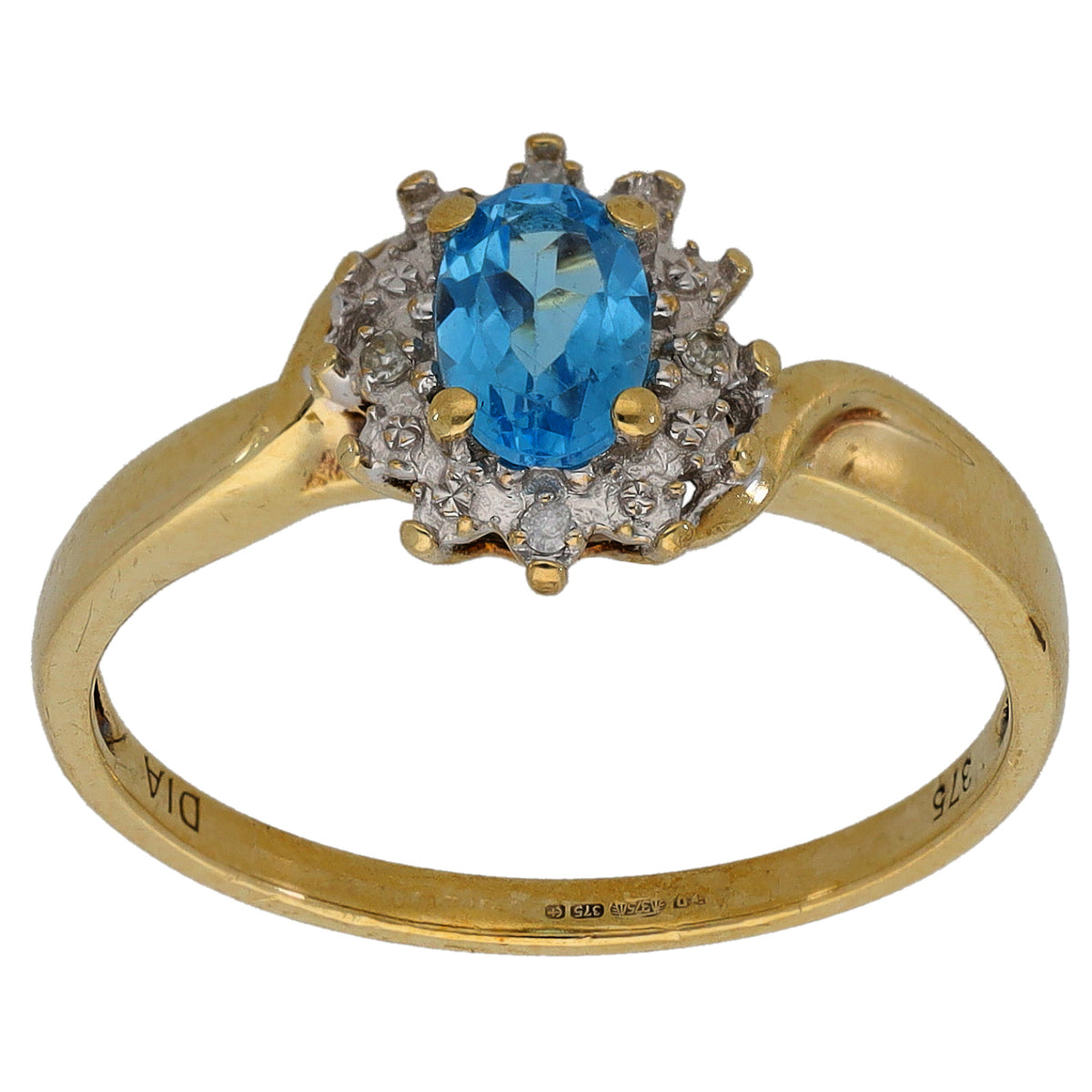 9ct Gold Topaz & 0.02ct Diamond Cluster Ring Size O