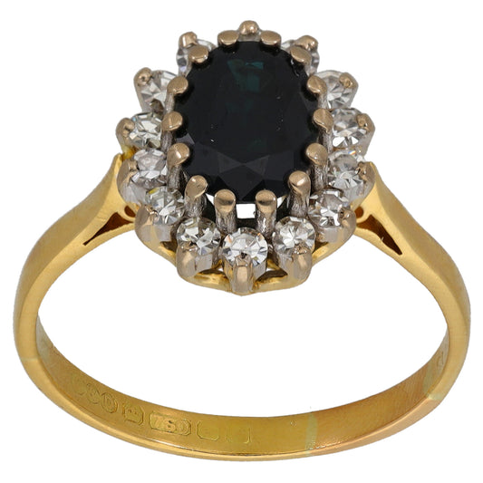 18ct Gold Sapphire & 0.42ct Diamond Dress/Cocktail Ring Size T