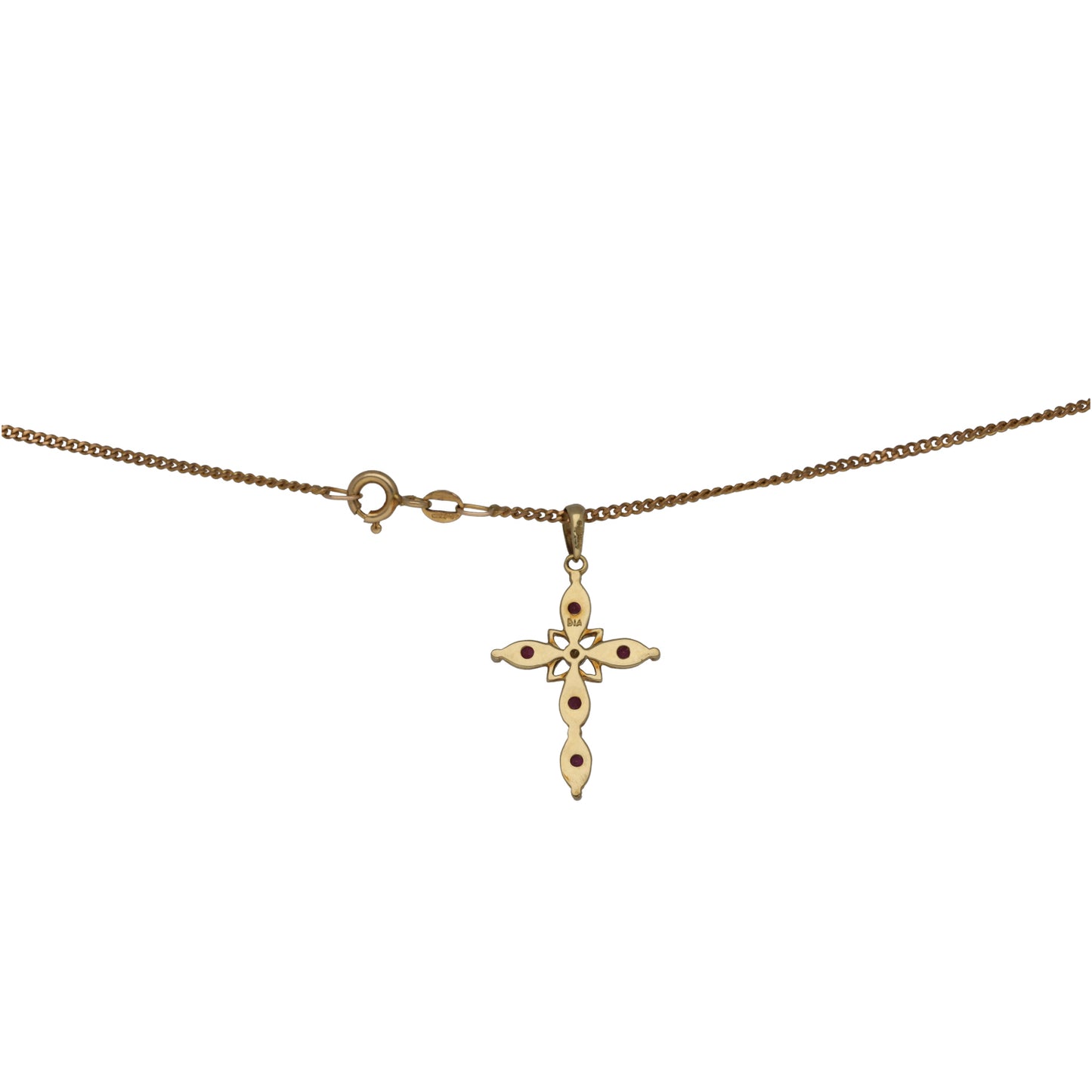 9ct Gold Ruby & 0.005ct Diamond Cross Pendant With Chain
