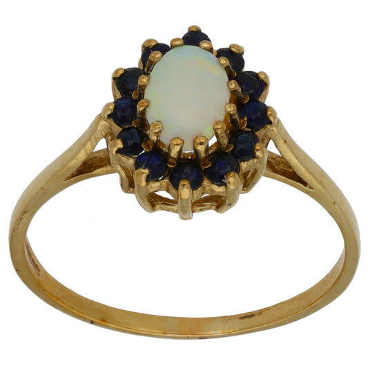 9ct Gold Opal & Sapphire Cluster Ring Size R