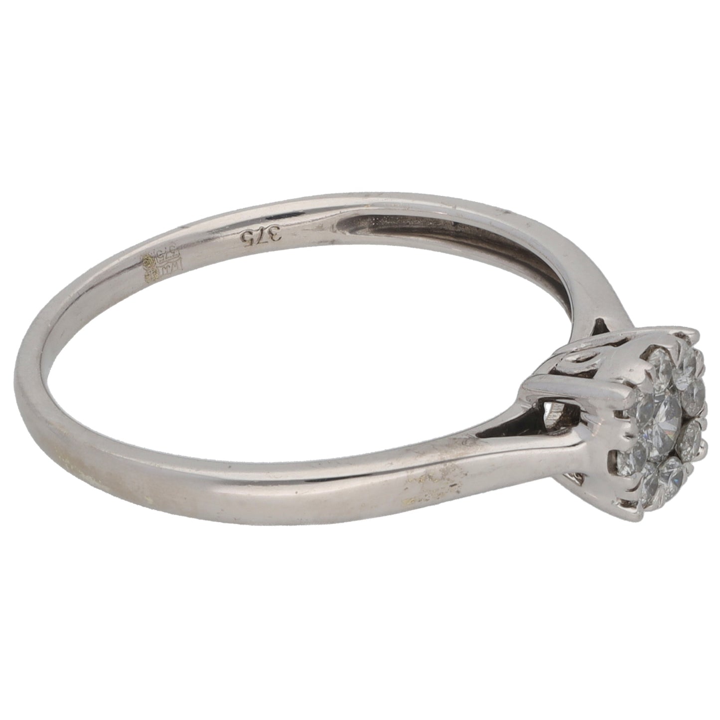 9ct White Gold 0.25ct Diamond Cluster Ring Size Q