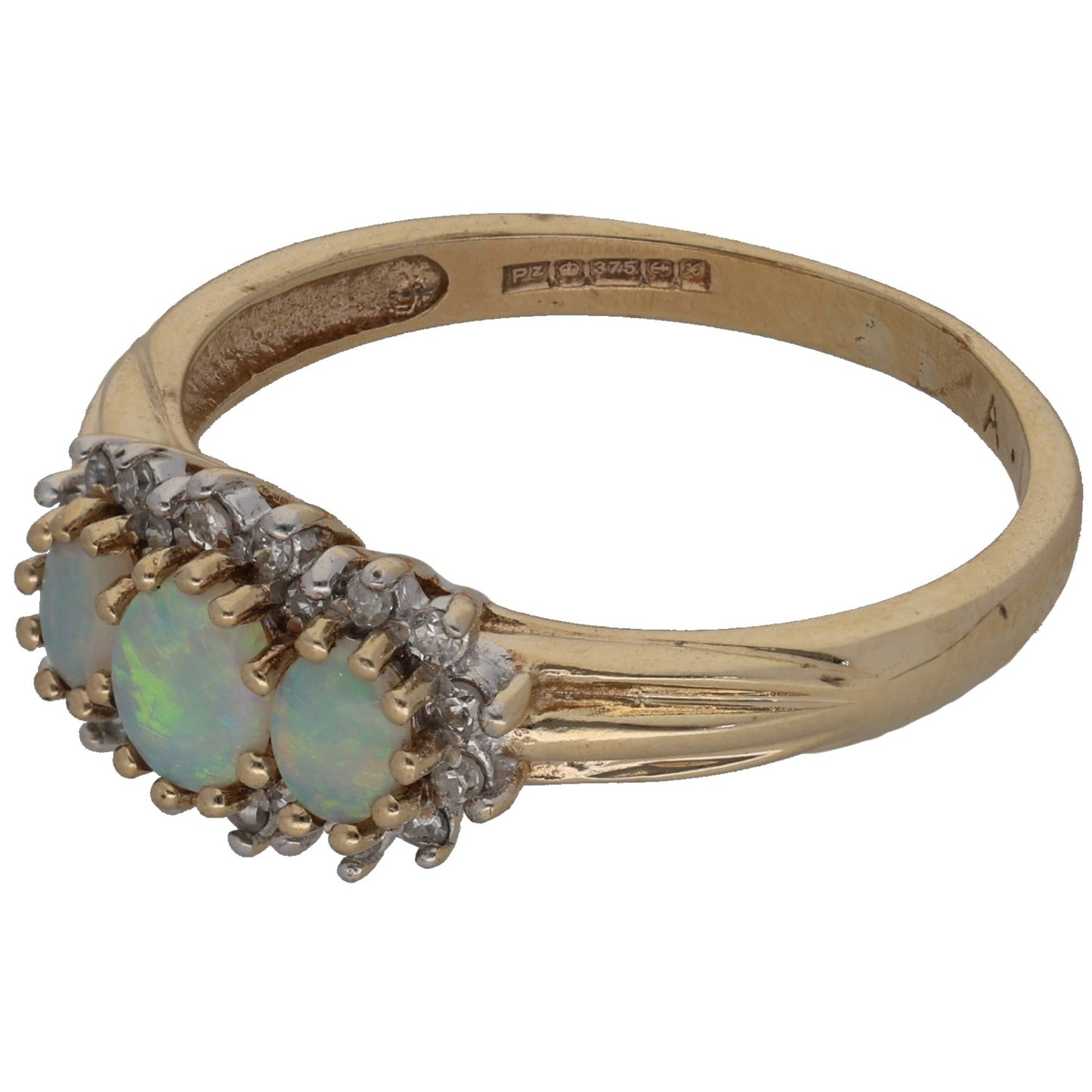 9ct Gold Opal & 0.15ct Diamond Dress/Cocktail Ring Size O