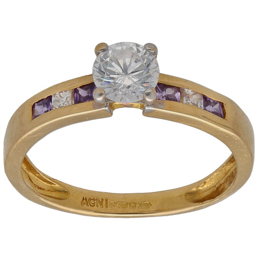 22ct Gold Imitation Gems Single Stone Ring With Accents Size L