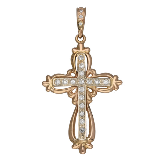 14ct Gold Cubic Zirconia Cross Pendant