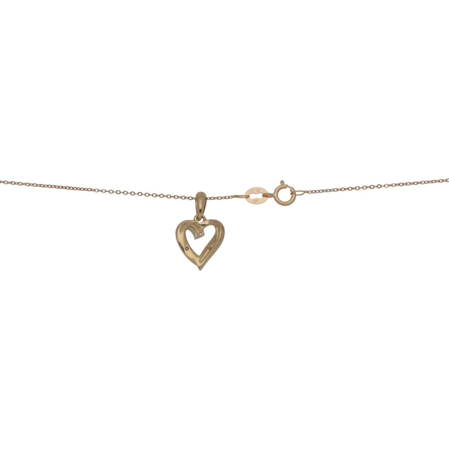 New 9ct Gold 0.01ct Diamond Heart Pendant With Chain 18"