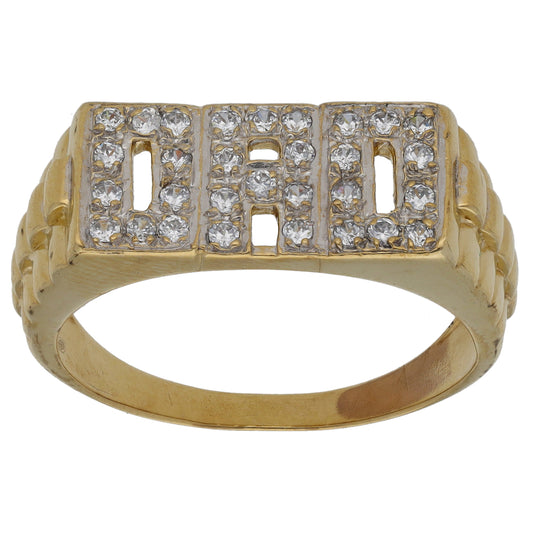 9ct Gold Cubic Zirconia Dad Ring Size Y