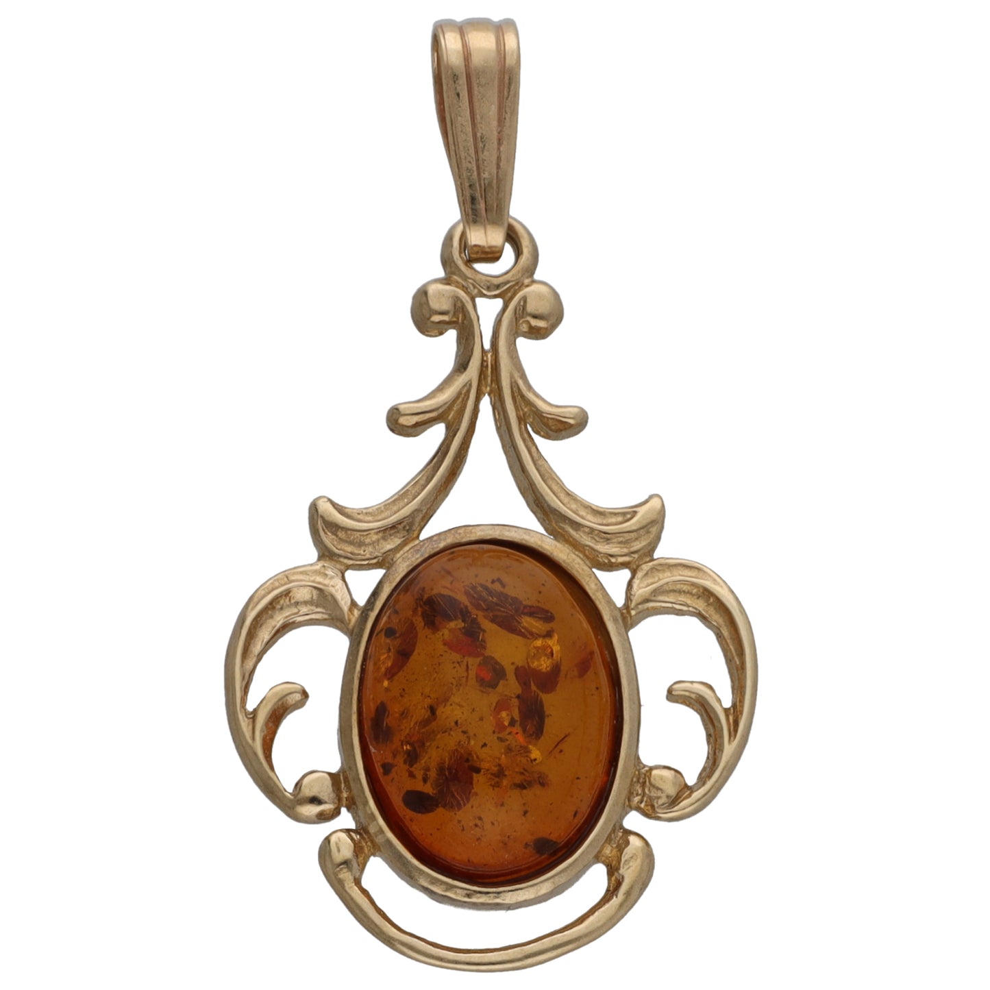 9ct Gold Amber Single Stone Pendant