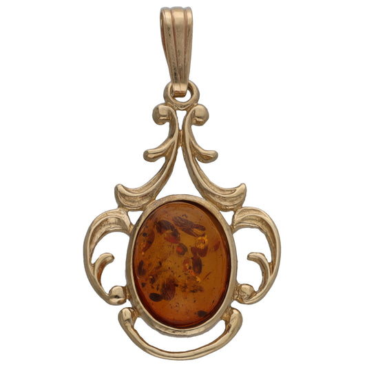 9ct Gold Amber Single Stone Pendant