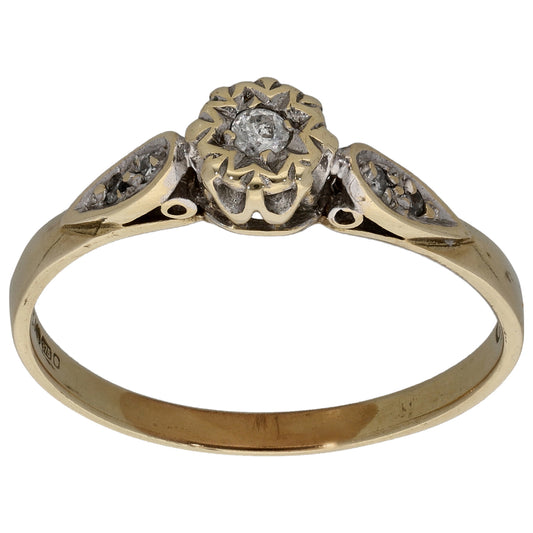 9ct Gold 0.05ct Diamond Solitaire Ring With Accent Stones Size Q