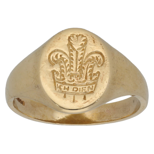 9ct Gold Crest/Emblem Signet Ring Size T