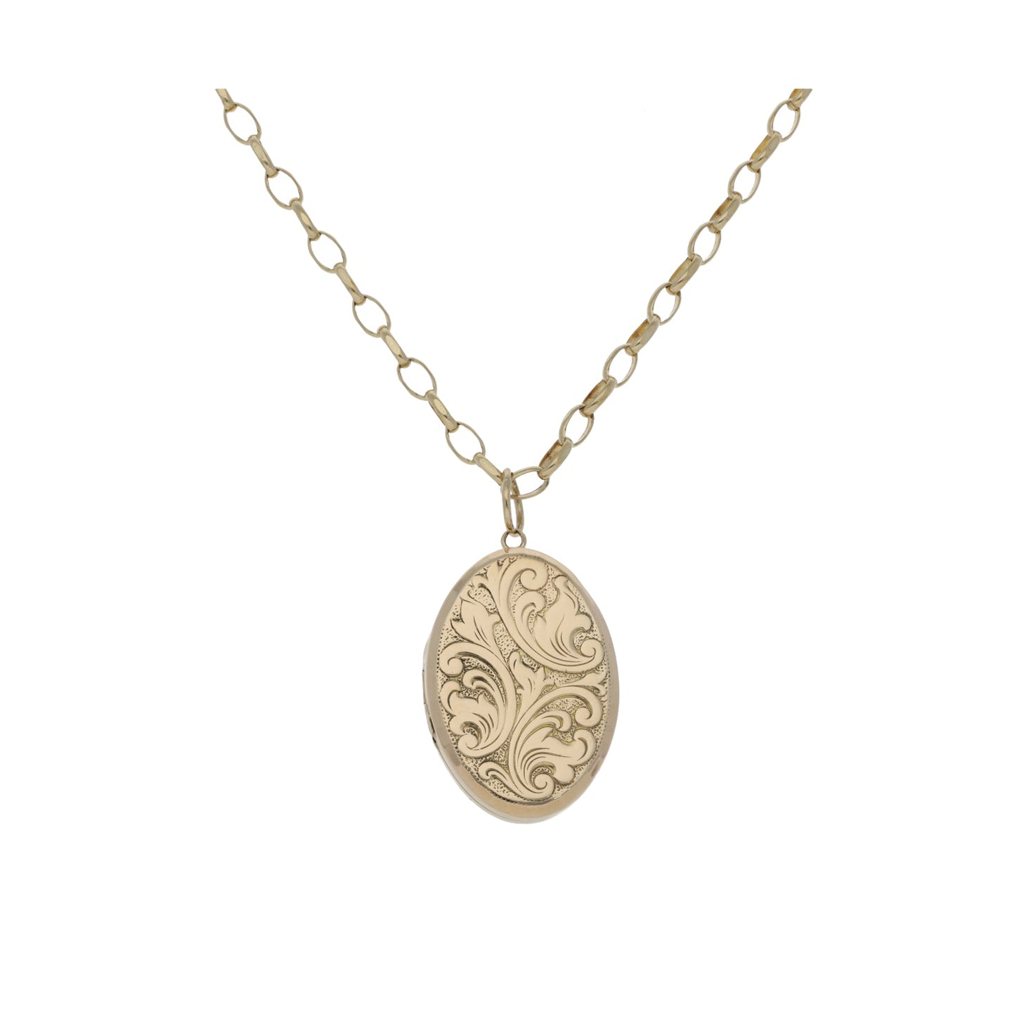 9ct Gold Ladies Patterned Locket Pendant With Chain