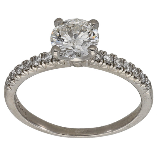 Platinum 1.12ct Diamond Solitaire Ring With Accent Stones Size L