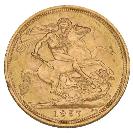 22ct Gold Queen Elizabeth II Full Sovereign Coin 1957