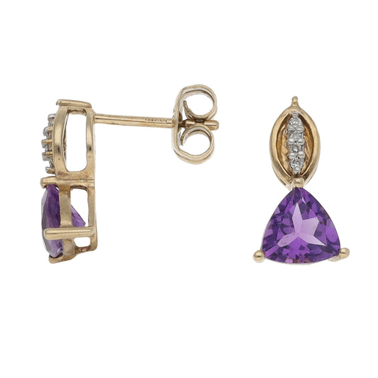9ct Gold Amethyst & 0.04ct Diamond Dress/Cocktail Earrings