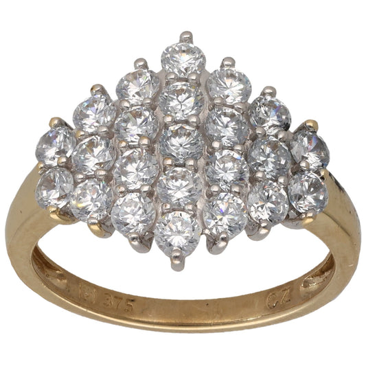 9ct gold CZ cocktail ring with clustered round clear stones