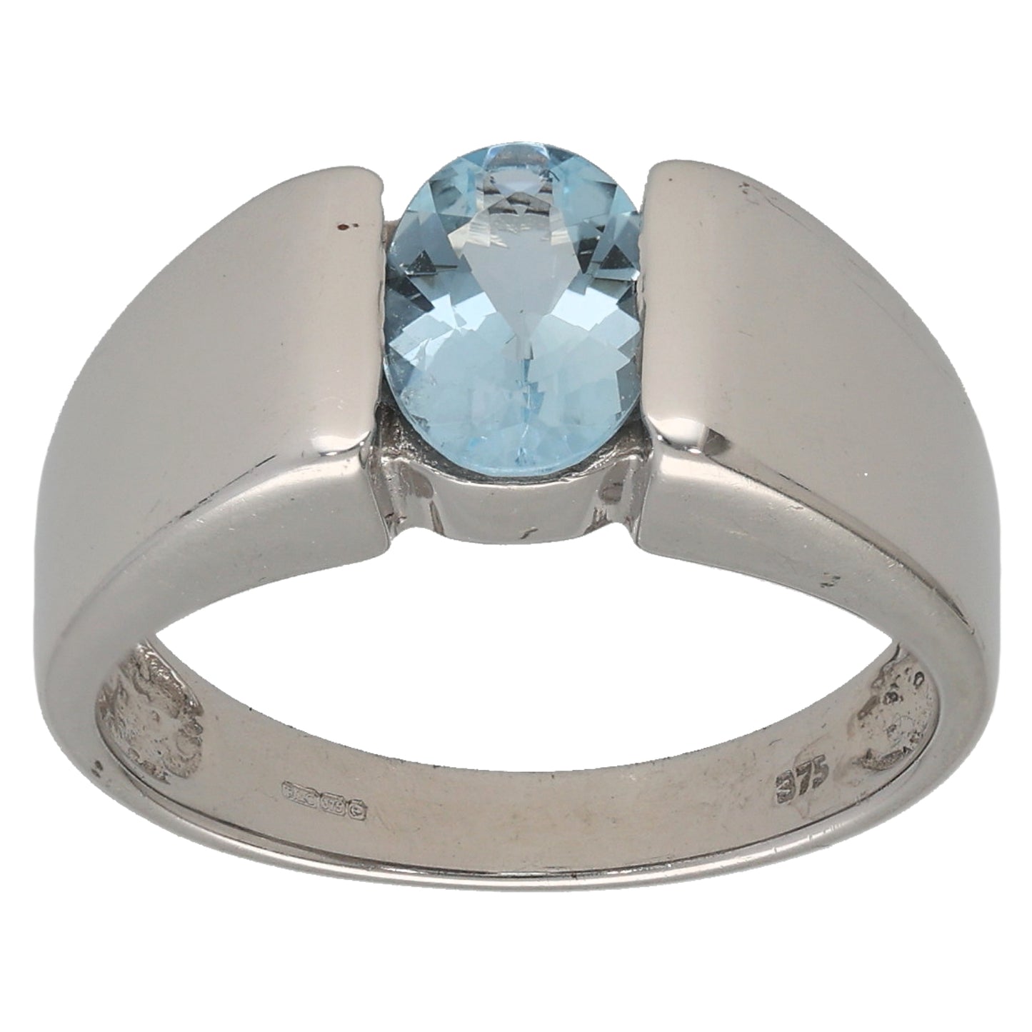 9ct White Gold Aquamarine Single Stone Ring Size N