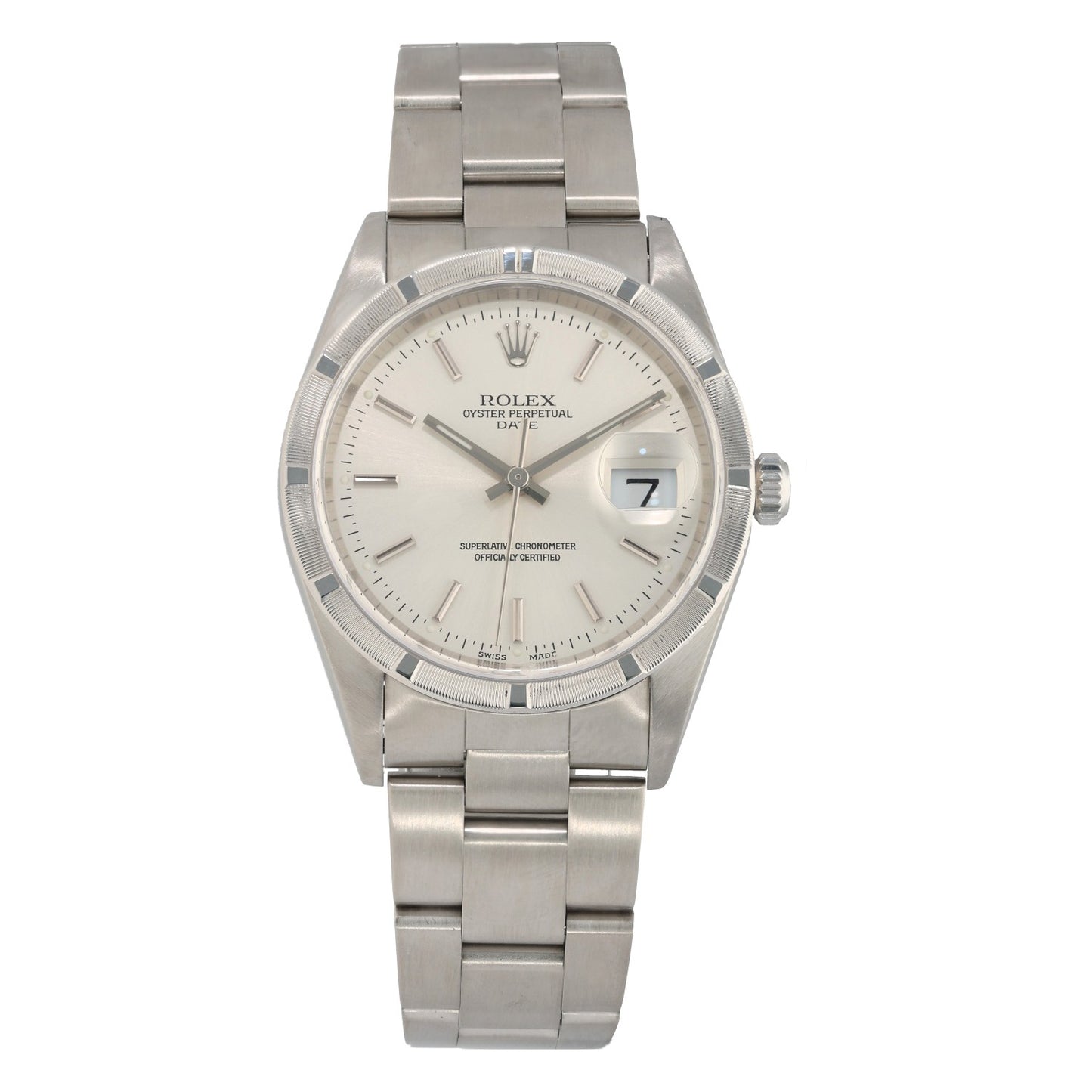 Rolex Date 15210, Stainless Steel, Silver Dial, Front Angle