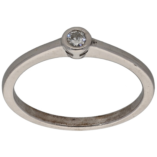 9ct White Gold 0.07ct Round Diamond Solitaire Ring Size O
