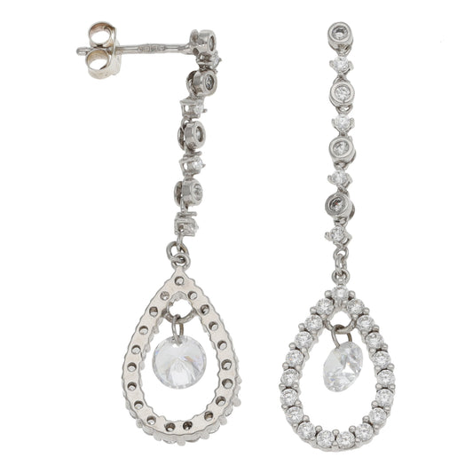 9ct White Gold Cubic Zirconia Drop Earrings